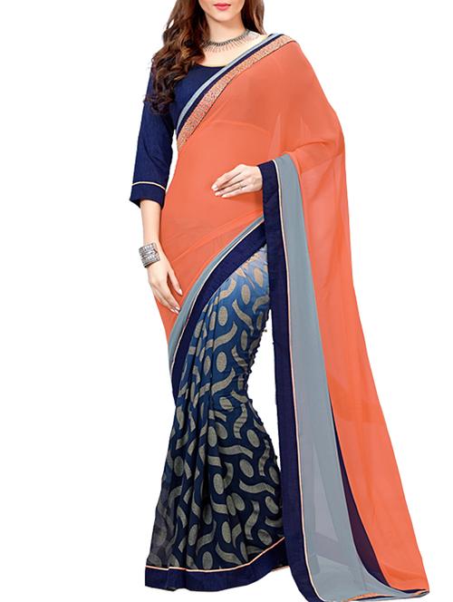 coral  georgette saree - 11566944 - Very Small Image - 1