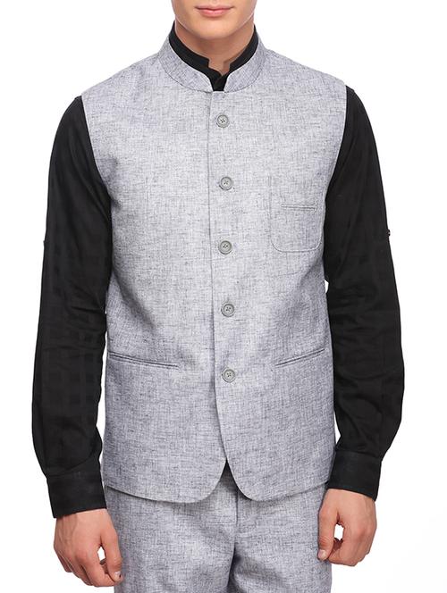 blue linen nehru jacket - 11569044 - Very Small Image - 1