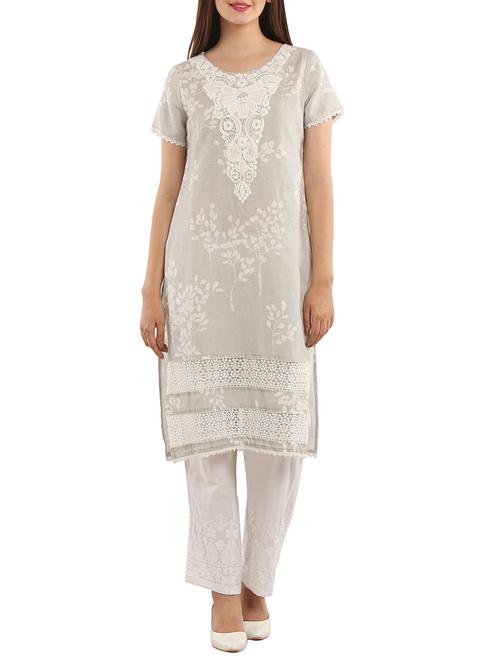 white linen kurta - 11570403 - Very Small Image - 1
