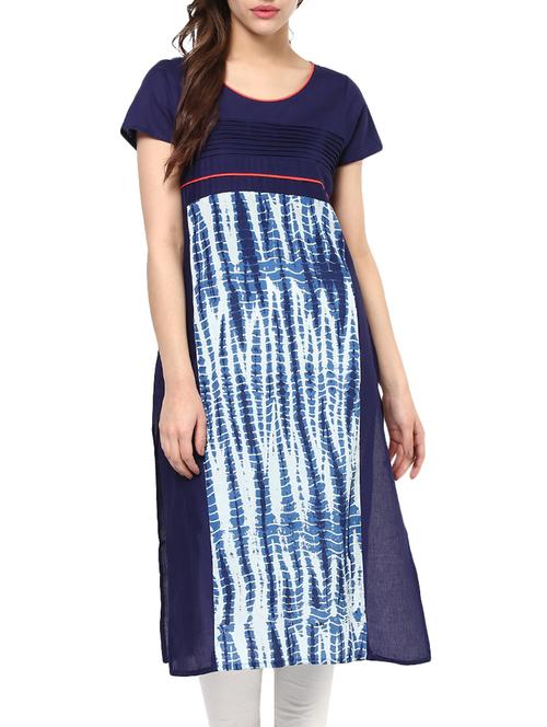 navy blue printed cotton kurta - 11570455 - Very Small Image - 1