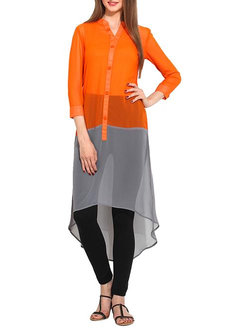 orange  viscose kurta - 11570535 - Very Small Image - 1