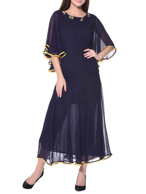 navy blue georgette top and skirt set - 11571118 - Very Small Image - 1