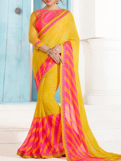 women's leheriya mustard colored saree - 11573868 - Very Small Image - 1