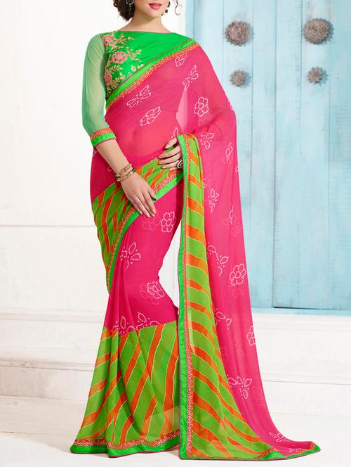 pink printed georgette saree - 11573877 - Very Small Image - 1
