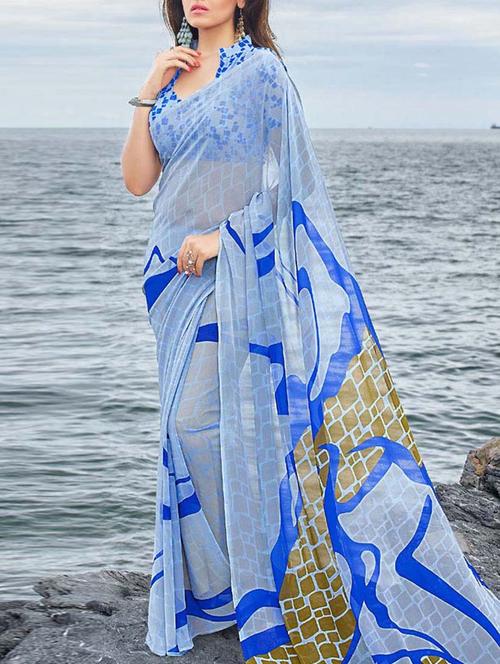 printed georgette saree - 11573893 - Very Small Image - 1