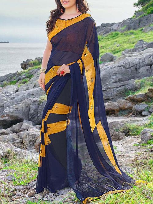 navy blue printed georgette saree - 11573901 - Very Small Image - 1