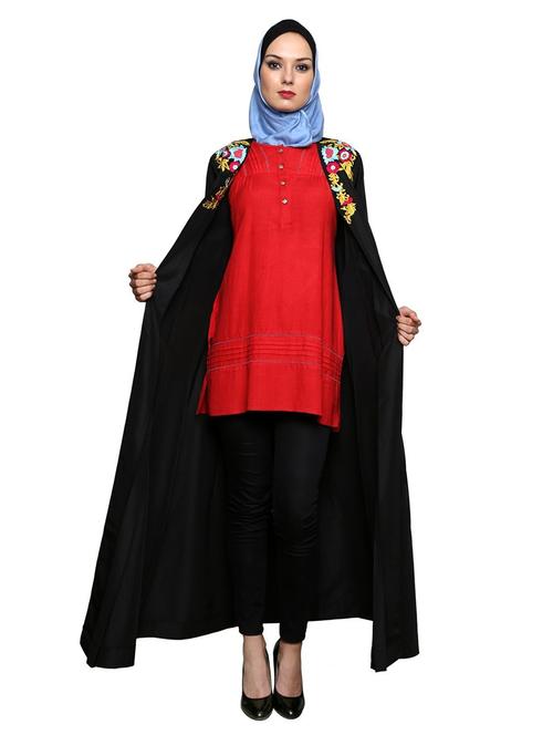 black embroidered front open abaya - 11575971 - Very Small Image - 1