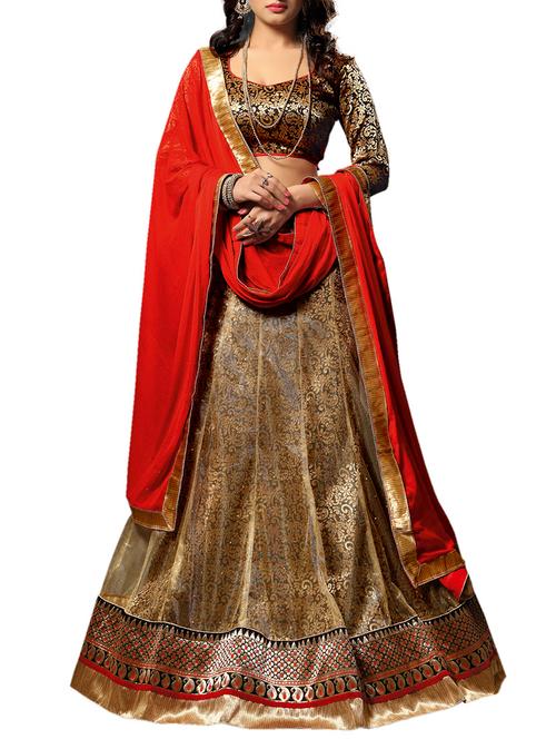 golden net lehenga - 11577456 - Very Small Image - 1