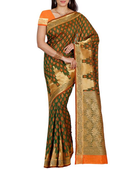 women's self design dark green colored saree with blouse - 11578069 - Very Small Image - 1