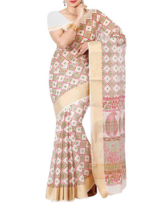 white cotton saree with blouse - 11578167 - Very Small Image - 1
