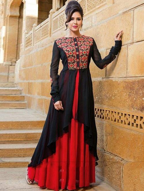 red embroidered dress material - 11578339 - Very Small Image - 1
