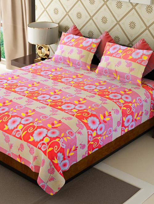 stripes & floral double bed sheet with 2 pillow covers - 11579497 - Very Small Image - 1