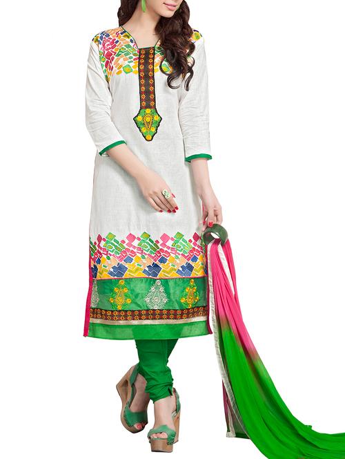 white cotton unstitched suit - 11579991 - Very Small Image - 1