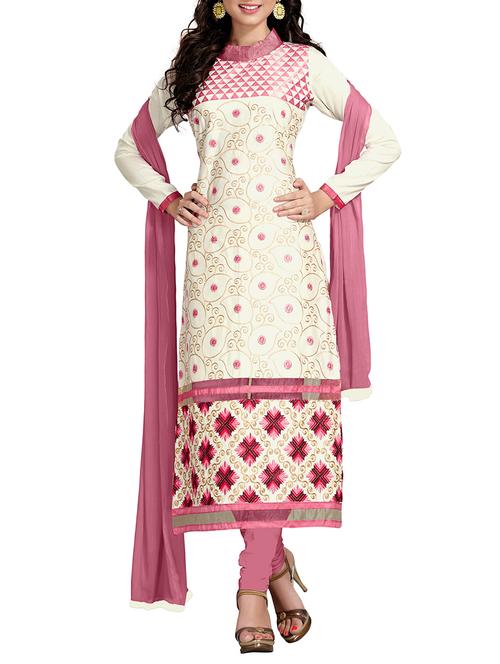 white cotton unstitched suit - 11580083 - Very Small Image - 1