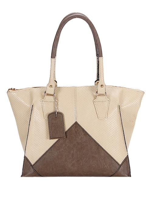beige and brown colour block leatherette handbag - 11588541 - Very Small Image - 1