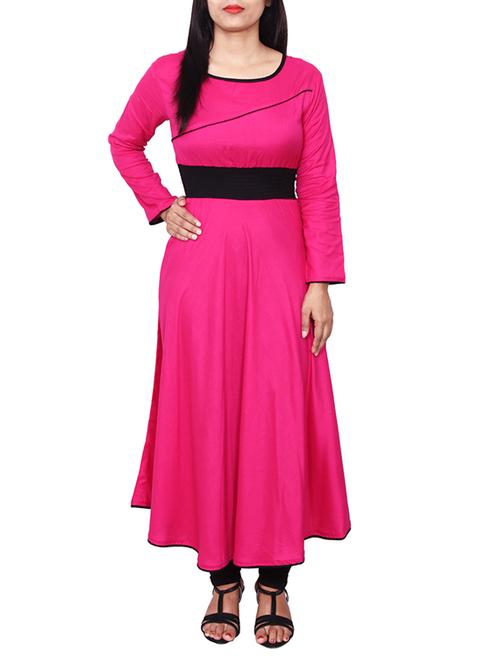 pink rayon flared kurta - 11588698 - Very Small Image - 1