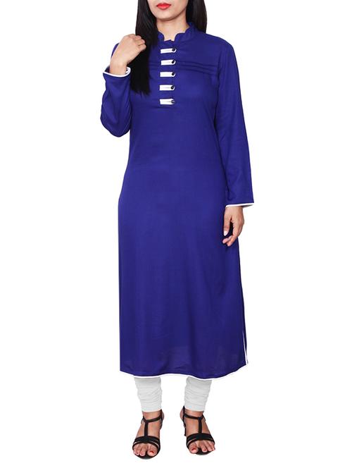 blue viscose straight kurta - 11588708 - Very Small Image - 1