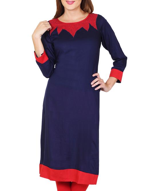 blue viscose straight kurta - 11588763 - Very Small Image - 1