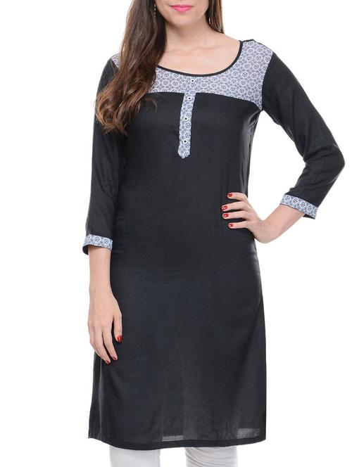 black cotton straight kurta - 11588769 - Very Small Image - 1