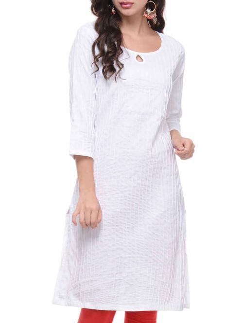white cotton straight pintucks kurta - 11588778 - Very Small Image - 1