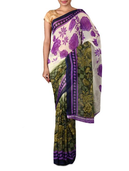 white dani georgette printed saree - 1158914 - Very Small Image - 1
