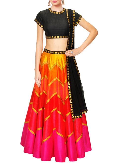 multi colored silk embroidered lehenga - 11589248 - Very Small Image - 1