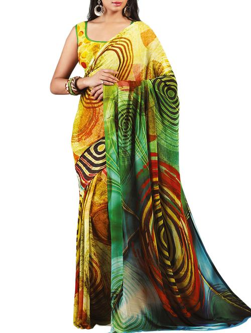 Multi georgette printed saree with blouse - 11589414 - Very Small Image - 1