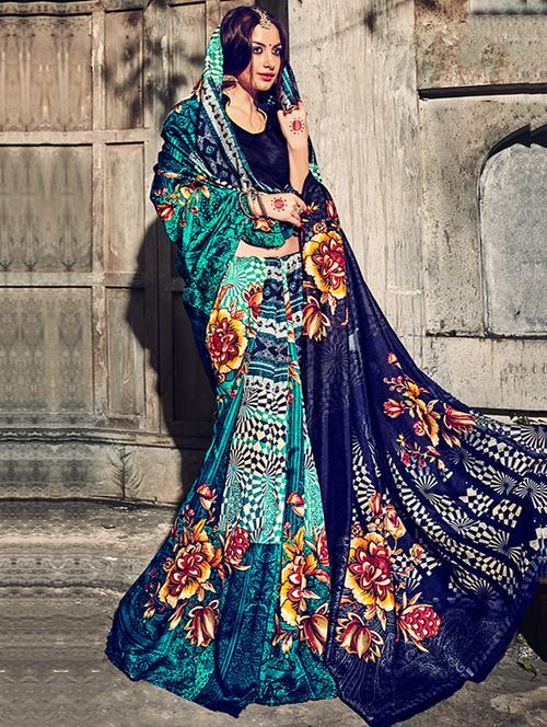 multi colored silk blend printed saree - 11589453 - Very Small Image - 1