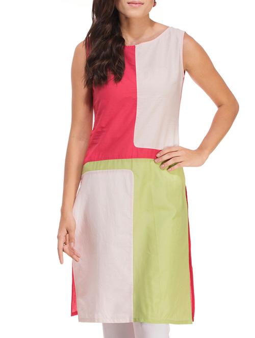 multicolored printed colour block cotton kurta - 11589690 - Very Small Image - 1