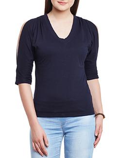 v neck cold shoulder top  - 11590745 - Very Small Image - 1