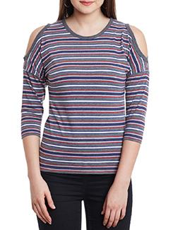 cold shoulder striped top  - 11590769 - Very Small Image - 1