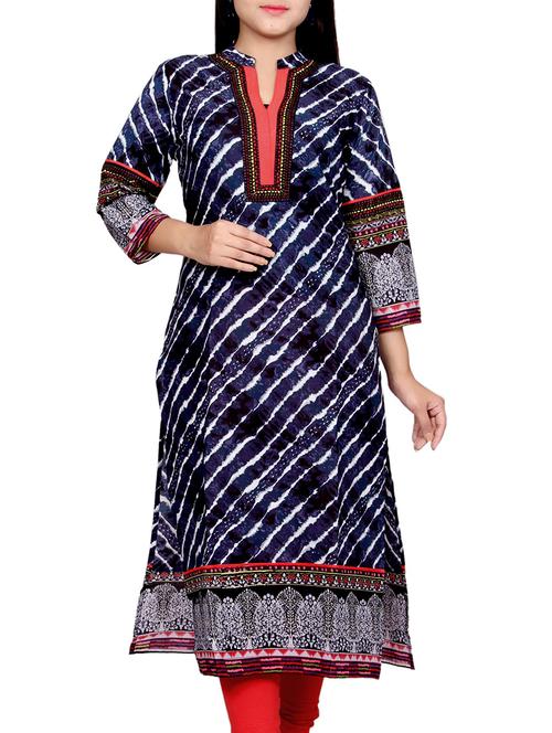 navy blue leheriya print cotton kurta - 11591102 - Very Small Image - 1