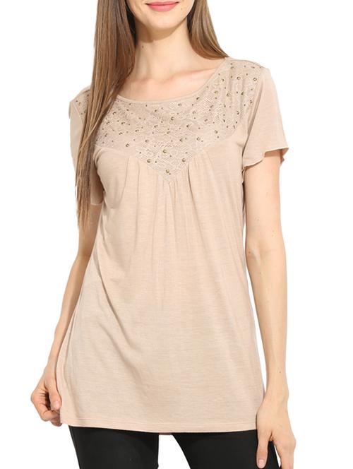 beige viscose embellished top - 11593333 - Very Small Image - 1