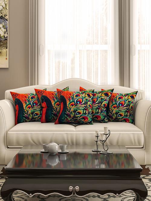 orange and green cotton printed cushion cover (set of 5) - 11599542 - Very Small Image - 1