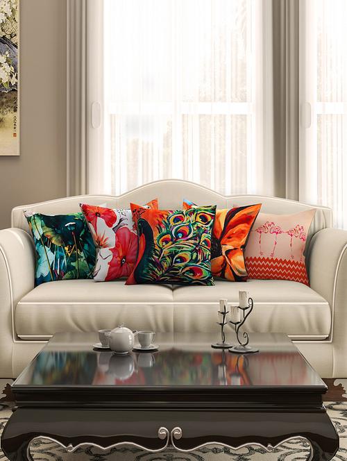 multicoloued cotton printed cushion cover (set of 5) - 11599551 - Very Small Image - 1