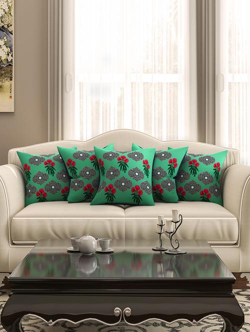 green cotton printed cushion cover (set of 5) - 11600613 - Very Small Image - 1
