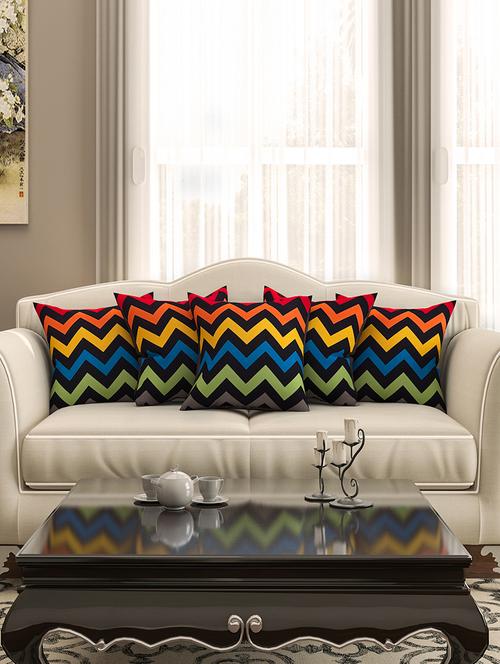 black cotton printed cushion cover (set of 5) - 11600623 - Very Small Image - 1
