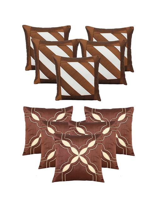 set of 10 brown emboridery  cushion cover - 11605509 - Very Small Image - 1