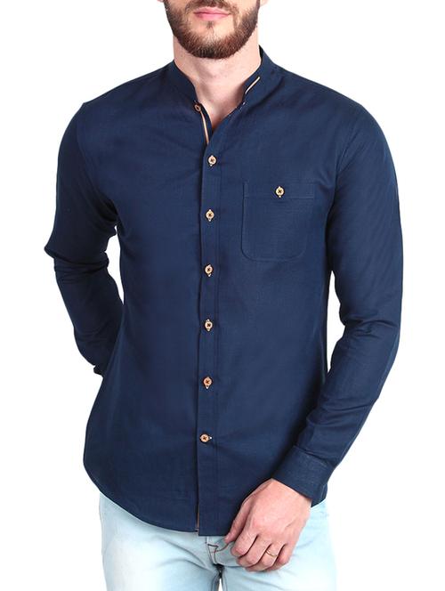 navy blue linen casual shirt - 11608993 - Very Small Image - 1