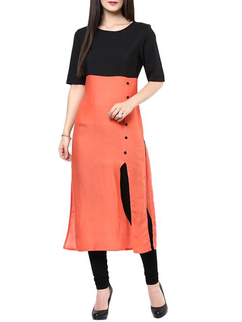 orange cotton kurta - 11609137 - Very Small Image - 1