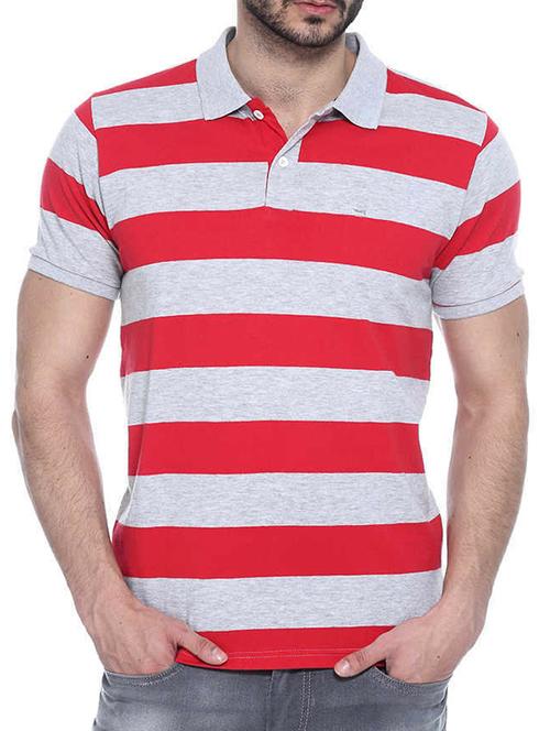 red cotton striped polo t-shirt - 11610326 - Very Small Image - 1