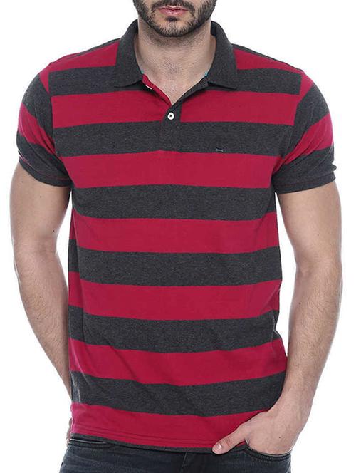 red and charcoal grey striped cotton t-shirt - 11610327 - Very Small Image - 1