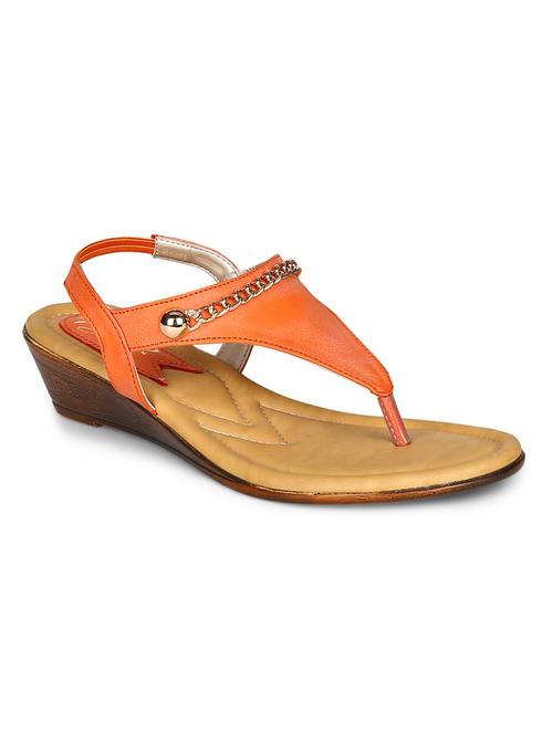 orange embellished faux leather wedges - 11612472 - Very Small Image - 1