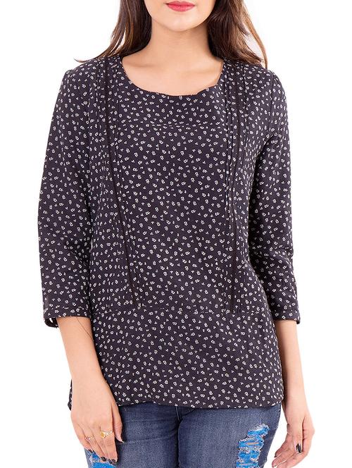 lace insert round neck top - 11612481 - Very Small Image - 1