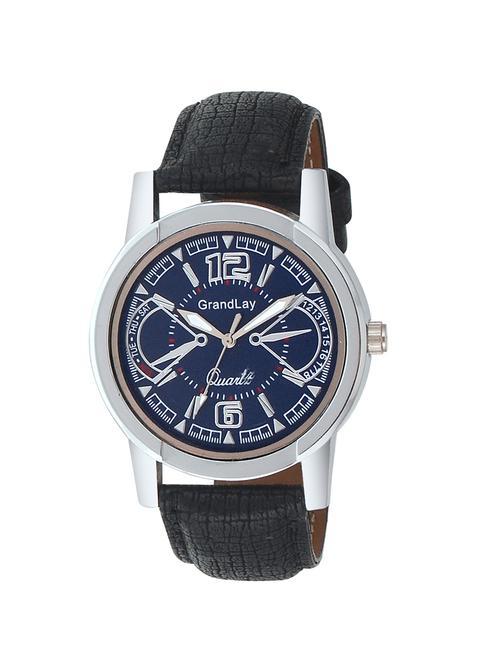 black leather analog watch - 11613133 - Very Small Image - 1