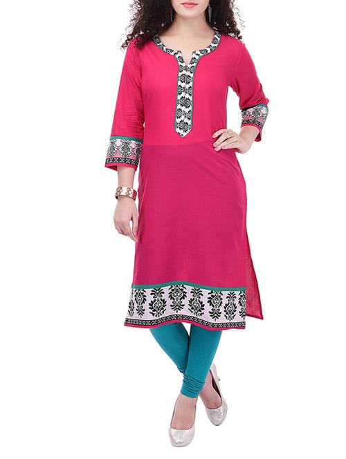 pink printed cotton kurta - 11615235 - Very Small Image - 1
