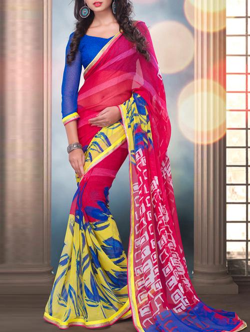 pink printed georgette saree with blouse - 11627788 - Very Small Image - 1