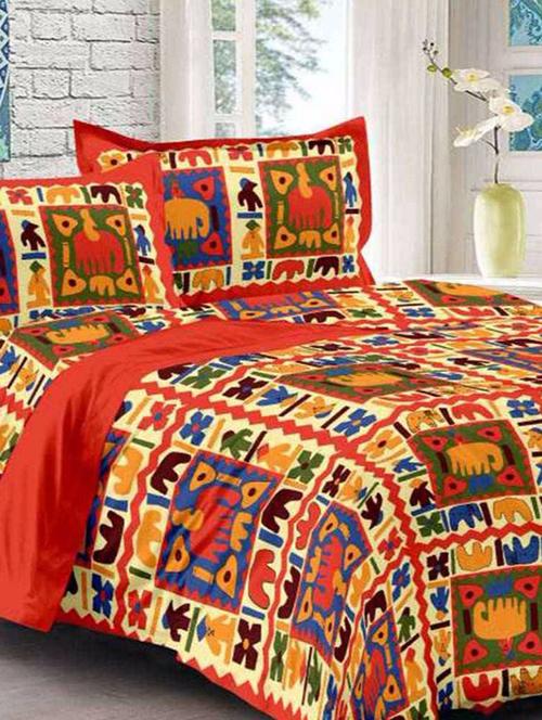 divy fusion fashion multicolored rajasthani printed double bedsheet with 2 matching pillow cover - 11630445 - Very Small Image - 1