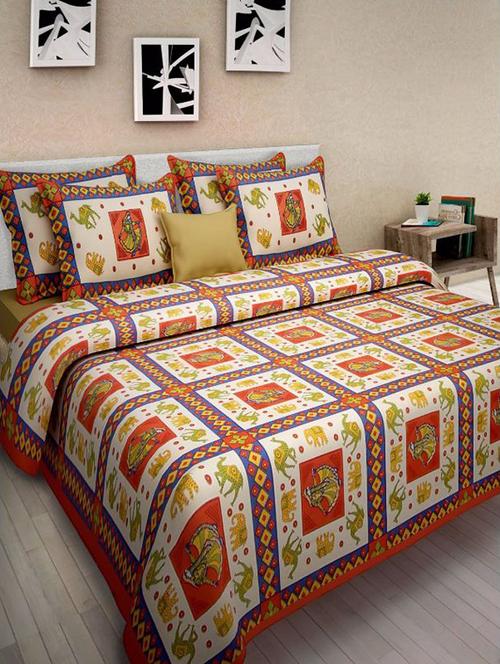 divy fusion fashion multicolored rajasthani printed double bedsheet with 2 matching pillow cover - 11630608 - Very Small Image - 1