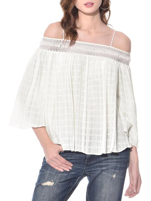 white rayon off-shoulder top - 11631685 - Very Small Image - 1